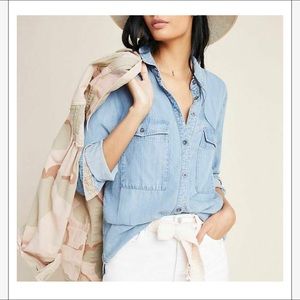 Anthropologie Pilcro the Cate lyocell chambray button-down shirt size XL 👕